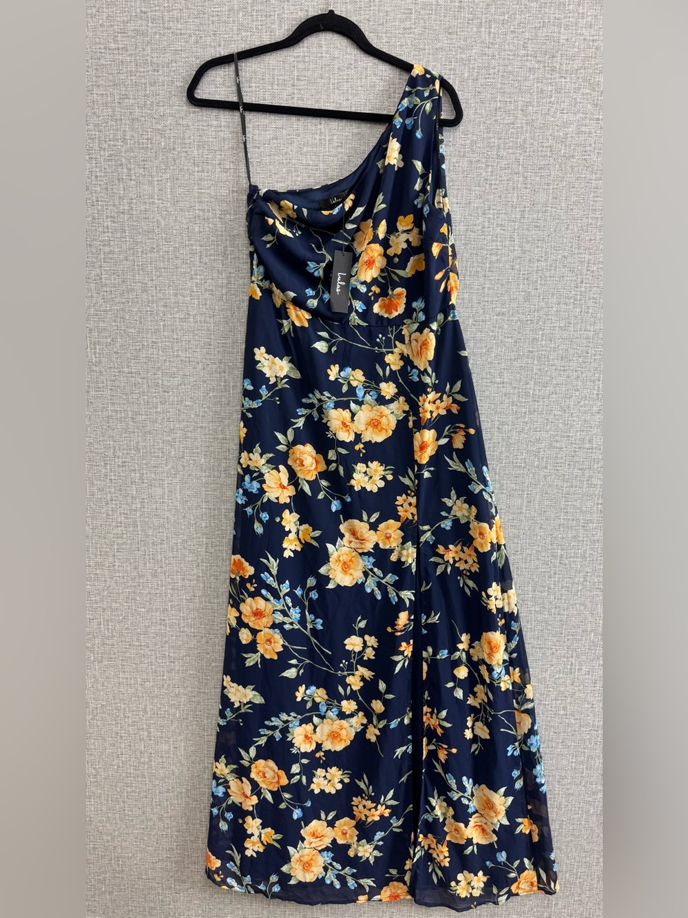 Lulu's Navy One-Shoulder Floral Maxi Dress